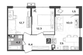 Просторная 2-к квартира в тихом районе города.